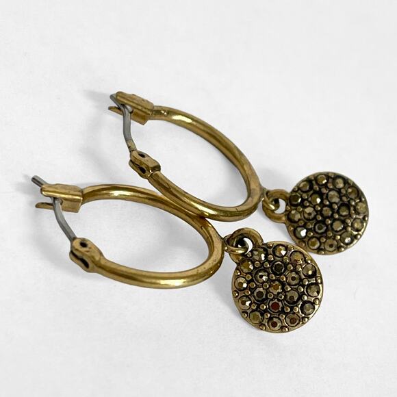 Lucky Brand Pave Drop Earrings Gold-Tone Hoops Sparkly Crystal Charms Click Top - Picture 4 of 6